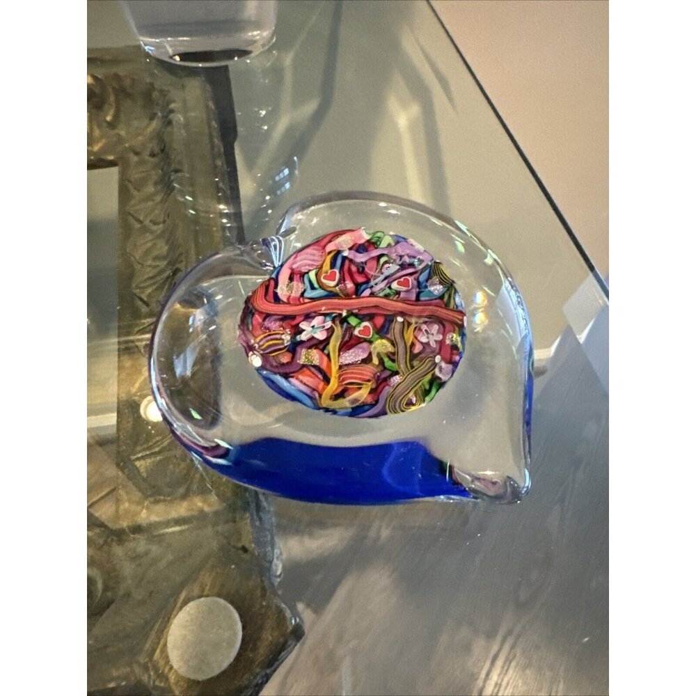 Doug Sweet Signed Handblown Dichroic Heart Glass Paperweight Millefiori Fantasy